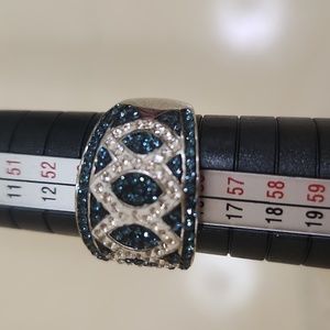 Blue and white crystal ring set in sterling